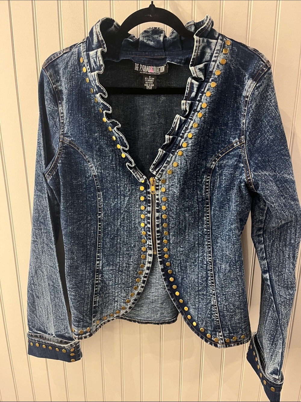 Women's Ruffle Denim Jacket - Blue Size Small